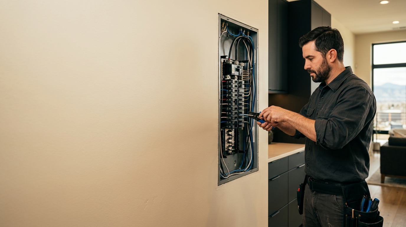 Northstar electrician working at a modern panel in a Denver home